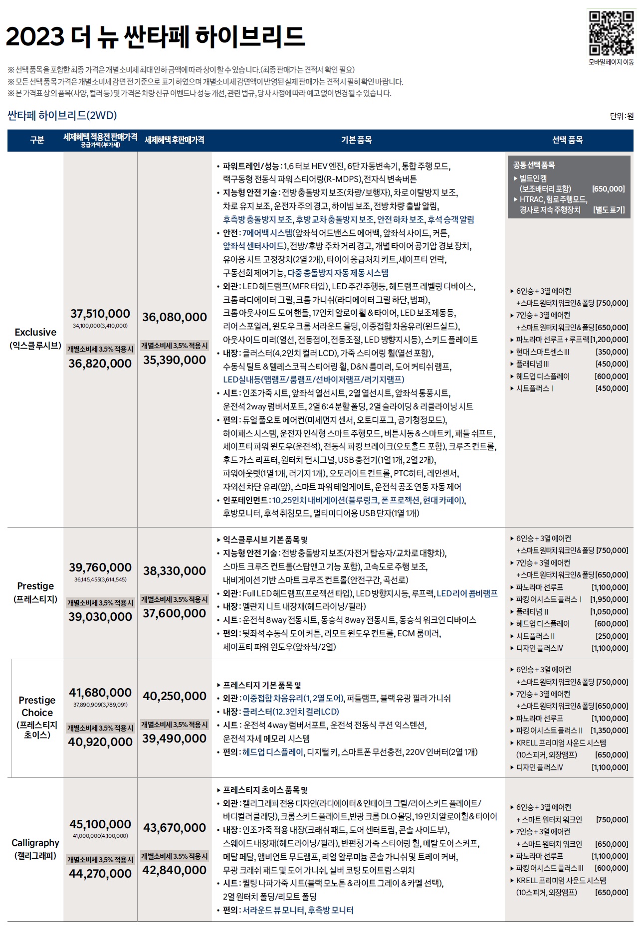싼타페 하이브리드 가격표 - 2022년 09월 (2023년형) -1.jpg