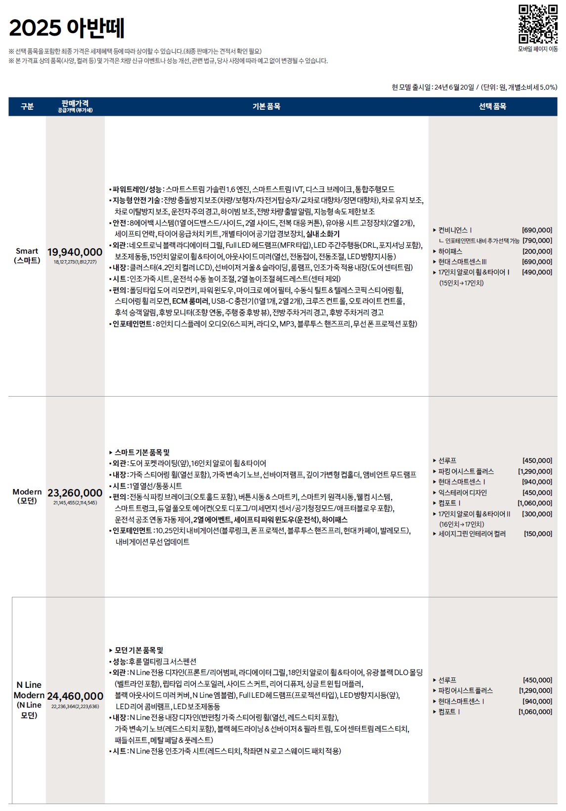 아반떼 가격표 - 2024년 06월(2025년형) -1.jpg