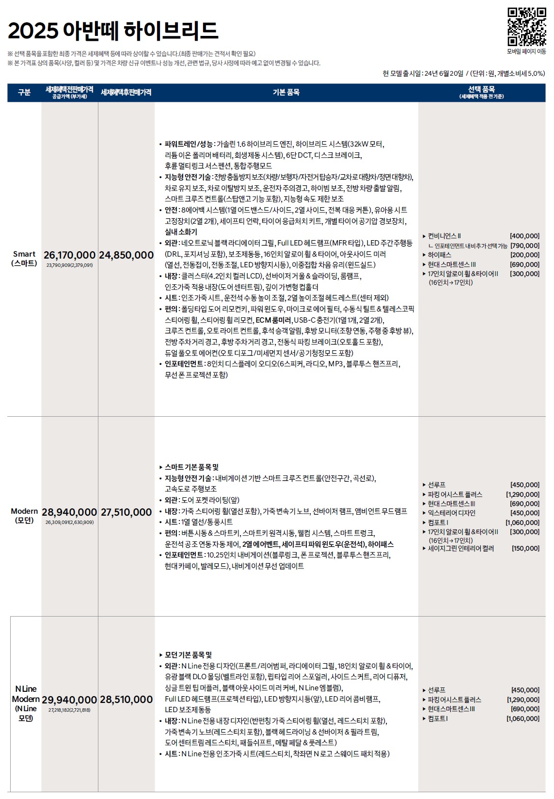 아반떼 하이브리드 가격표 - 2024년 06월(2025년형) -1.jpg