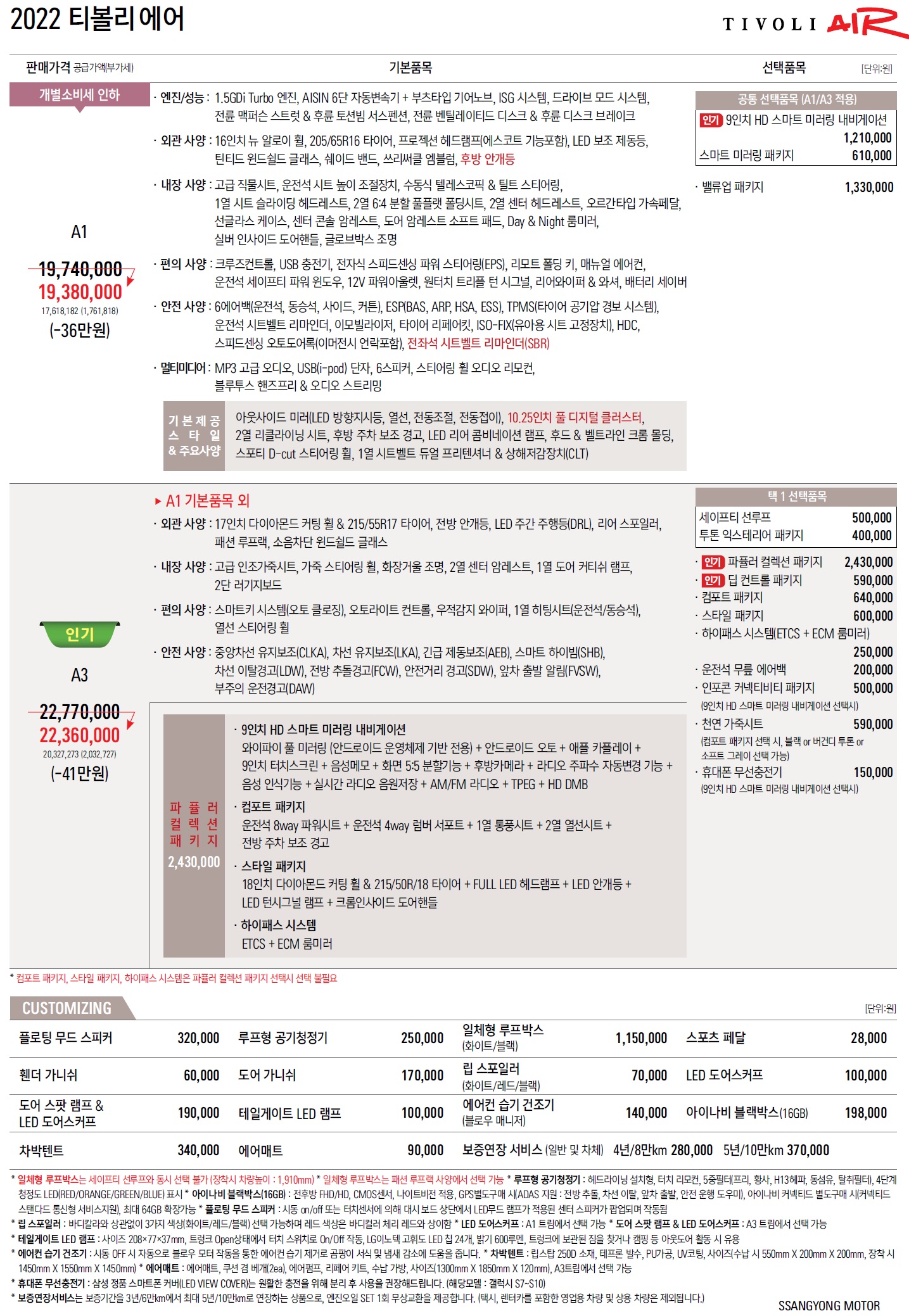 티볼리 에어 가격표 - 2021년 05월(2022년형) -1.jpg